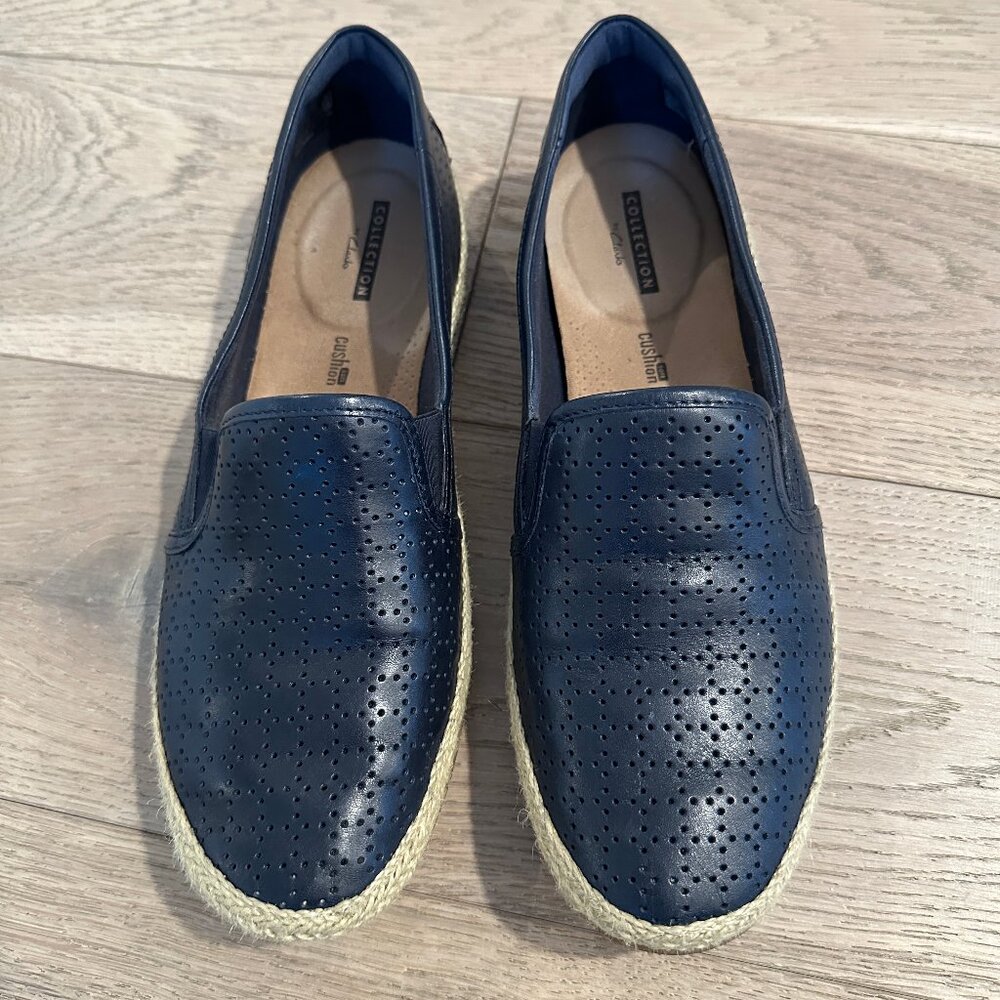 Clarks Slip On Navy Blue Shoes, Size 10
